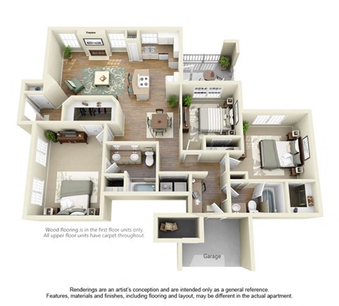 Floor plan for 3 beds, 2 baths, 1467 sqft